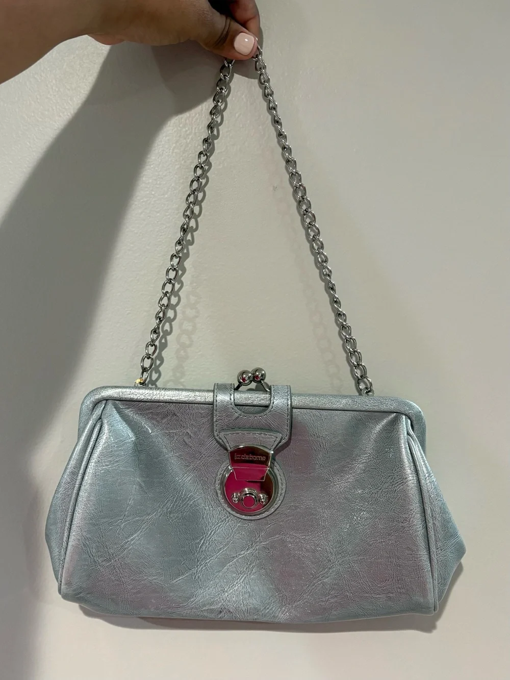 Vintage Liz Claiborne Silver Shoulder Bag with Kiss Lock Closure